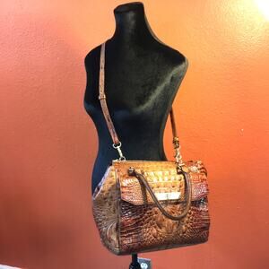 Brahmin Malia Pecan Melbourne Satchel Purse Hand Bag Croc-Embossed Leather